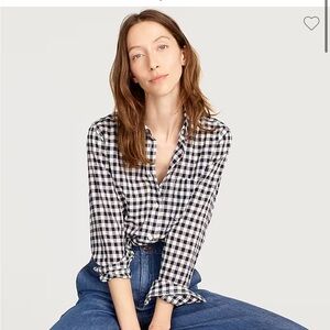 White and Black Buffalo Check J Crew Crinkle Gingham Button Up Shirt